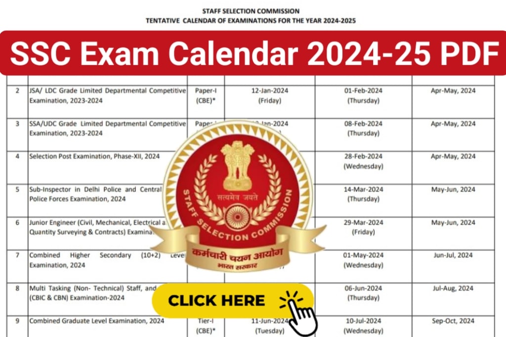 SSC Exam Calendar 2024-25 PDF
