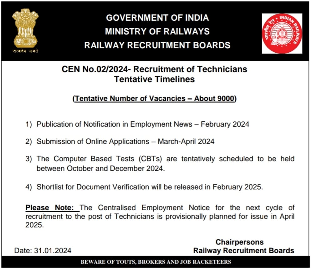Railway Technician Recruitment 2024 Notice