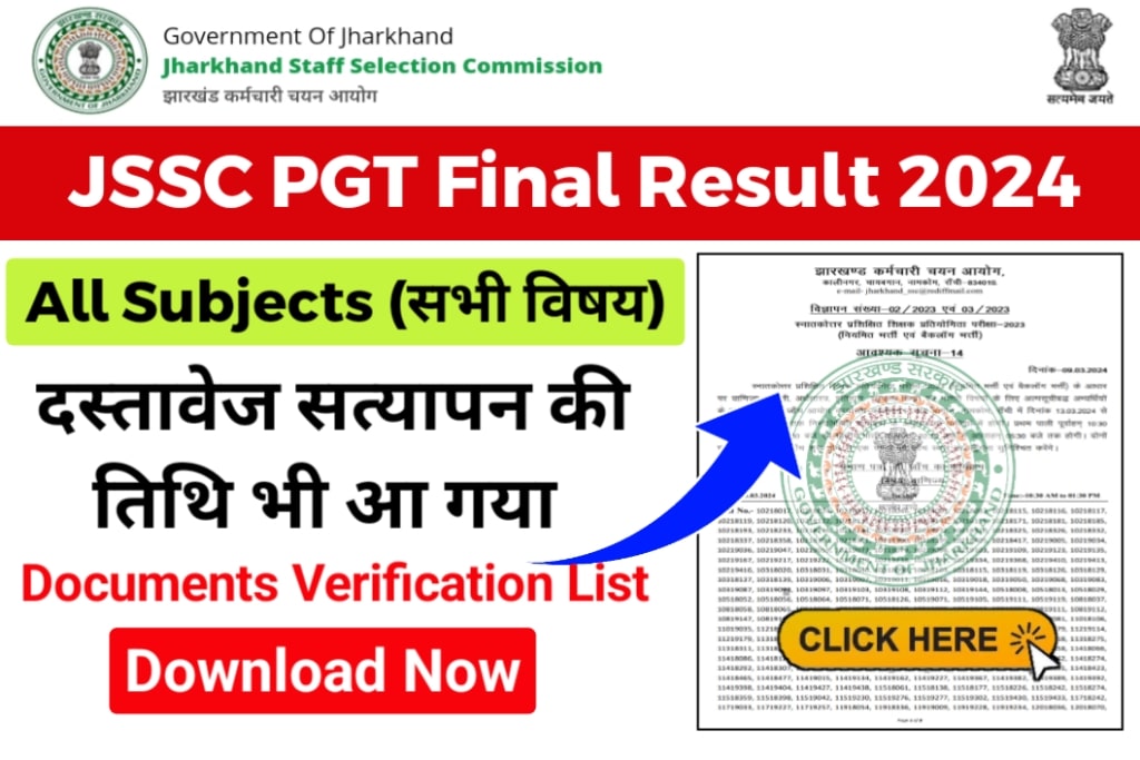 JSSC PGT Documents Verification Date 2024